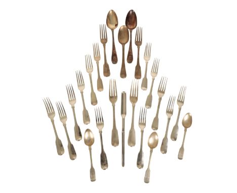 A COLLECTION OF SILVER FLATWARE including several examples by Richard Poulden, London, 1817, and other similar examples some 