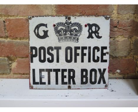 An enamel sign 'Post Office Letter Box' GR &amp; Crown - approx 30cm x 28cm 