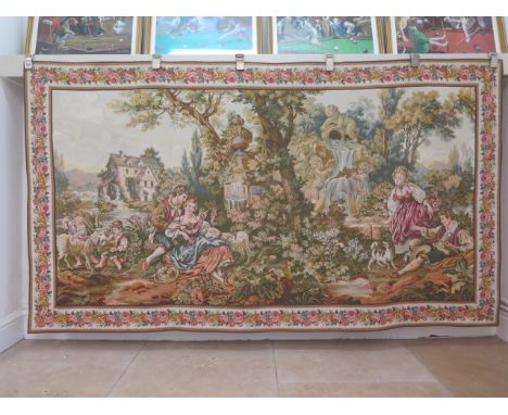 A large tapestry of lovers in a rural scene with floral border - 210cm x 120cm 