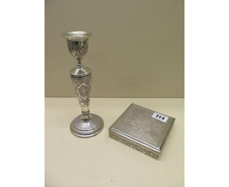 A Middle Eastern silver candlestick - approx 20cm - weight approx 6.3 troy oz - together with a Middle Eastern silver box - a