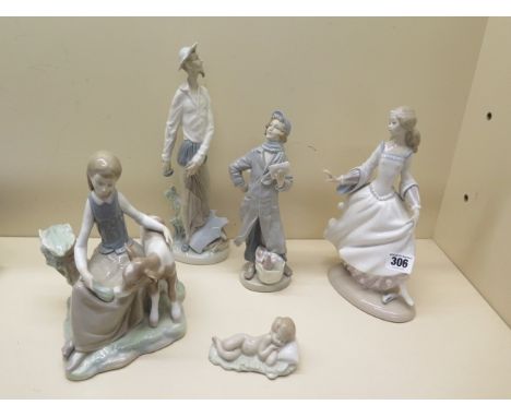 Five Lladro figures - tallest 30cm - all good except sword blade missing to one 