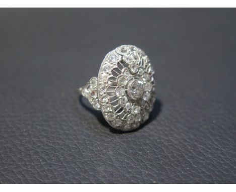 A large 18ct white gold (tested) Art Deco style diamond ring, approx 2.5ct of diamonds - head size approx 24mm x 20mm with di