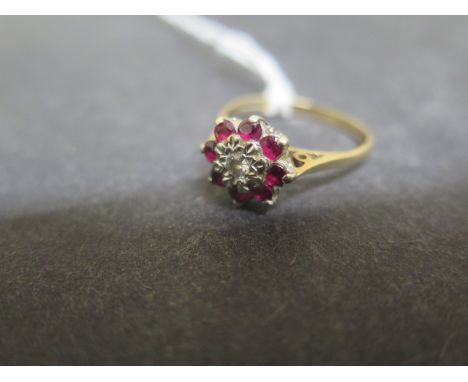 A 9ct yellow gold ruby and diamond cluster ring size R - weight approx 2.7 grams 