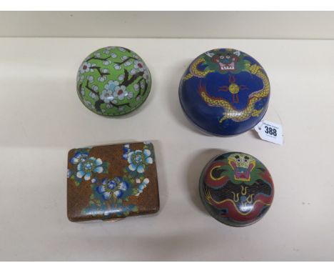 Four early 20th century Chinese cloisonne enamel boxes and covers - largest approx 11cm diameter, smallest approx 8cm diamete