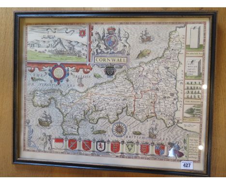 A framed vintage map of The County of Cornwall 