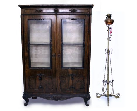 A LATE 19TH CENTURY ROSEWOOD DISPLAY CABINET with carved acanthus detail with galleried top, standing on scrolling cabriole l