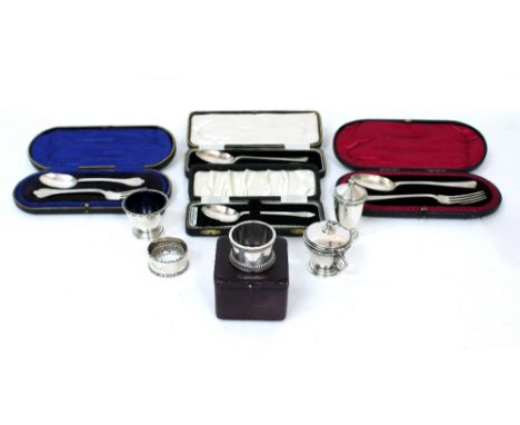 TWO SILVER CASED SPOON AND FORK SETS two cased silver spoons, a silver three piece cruet etc
