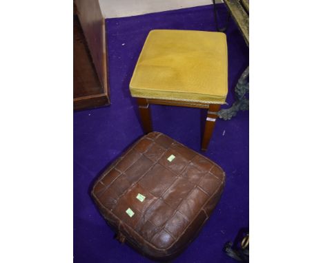 A reproduction dressing table stool and a vintage leather pouffe