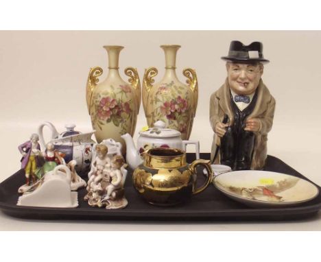 Collection of ceramics including Royal Doulton Winston Churchill, pair of Royal Worcester vase etc. Condition report: see ter