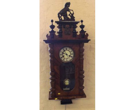 8-day Victorian wall clock. Condition report: see terms and conditions.
