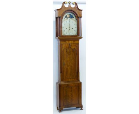 Mahogany longcased clock, early 19th century, named John White, Robert-Town, broken arch painted dial with subsidiary secnds 