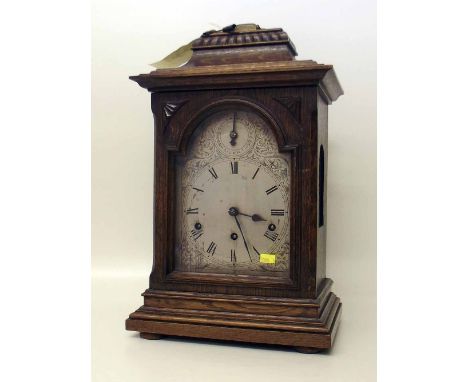 German oak cased mantel clock with westminster chime. Condition report: see terms and conditions.
