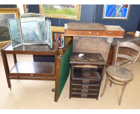 Edwardian music chest, card table, bentwood chair, desk top bureau etc. Condition report: see terms and conditions.