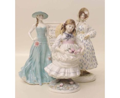 Royal Worcester Serena, The Romantic and a Coalport Childhood Joys figure. Condition report: see terms and conditions.