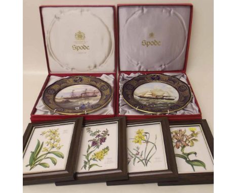 Boxed Spde "Persia" plate (1826) and similar steamship plate and four framed Spode floral pictures "Narcissus" etc. Condition