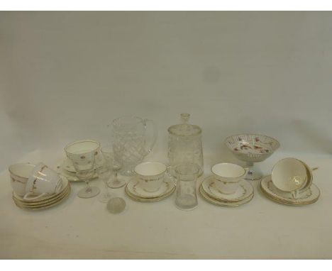 An assortment of mixed ceramics including Minton and Royal Worcester, also an assortment of etched glassware.