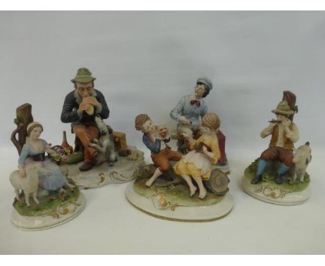 A Capodimonte figure of a seated boy with a kite, signed W. Cabrelli, a Capodimonte figure of a young boy and girl, signed B.