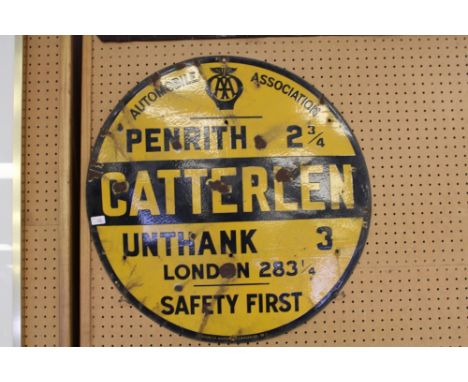 Enamel AA sign 'Penrith Catterlen Unthank-London'