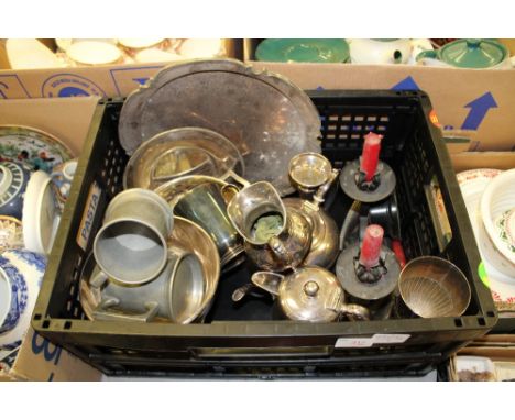 Box misc plated wares, teapot, etc