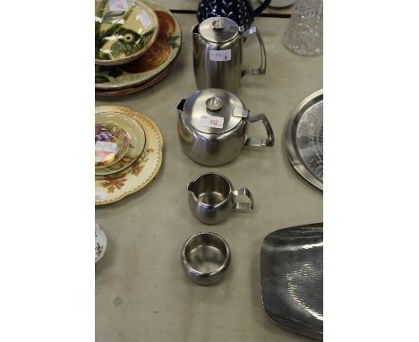 Old Hall stainless steel teapot, hot water jug, milk jug and sugar bowl