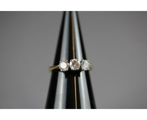 18ct gold diamond three stone Trilogy ring, approx 1ct, size K