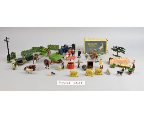 Britains farm painted lead animals and accessories including farm workers, tractor and trailers, and a Britains boxed Horse R