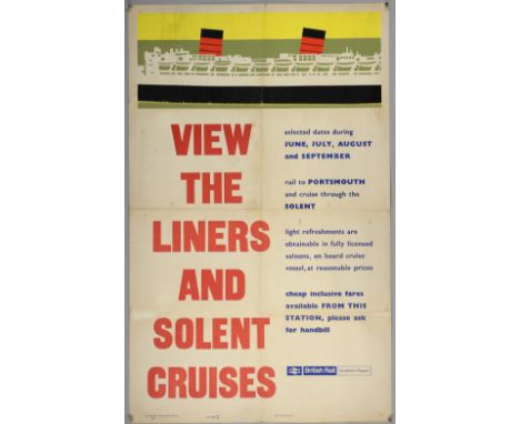 British Railway Southern Region - Original travel poster 'View The Liners and The Solent Cruises', Portsmouth / Southampton r