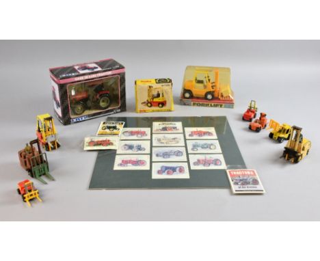 Dinky 404 Fork lift truck box and collection of boxed,  unboxed fork lift trucks and tractors  and small collection of  tract