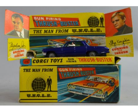 A Boxed Original Corgi n497 Man From Uncle Gun Firing Thrush Buster, metallic body, searchlights, cast detail wheels, two fig