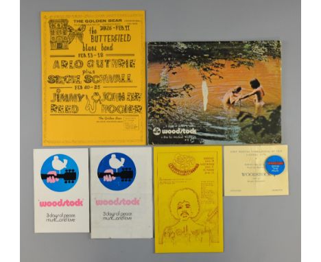 Cannes 1970 Woodstock Invitation with badge, Woodstock Leicester Square Special Preview invitation, flyer & movie programme, 