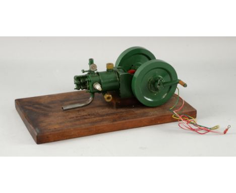 Scratch built model of an engine, mounted on a wooden base 37cm wide  