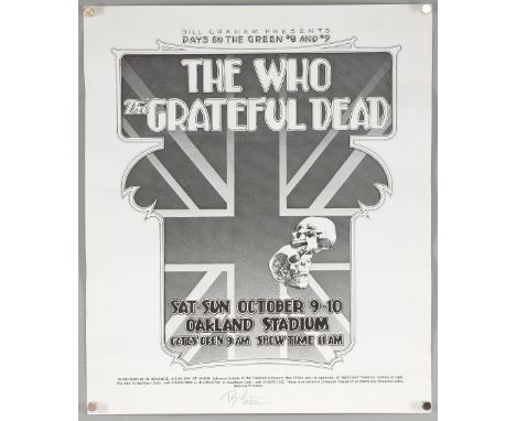 The Who / Grateful Dead Randy Tuten autographed poster for Oakland concert 9th, 10th Oct 1976, rolled, 15 x 17.5 inchesProven