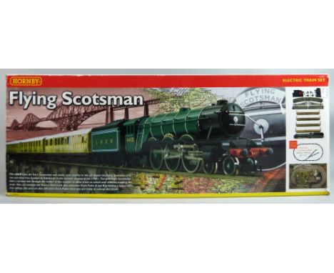 Hornby Flying Scotsman boxed and Hornby boxed Virgin Train with carriages, loose locomotives, wagons and various cars and veh