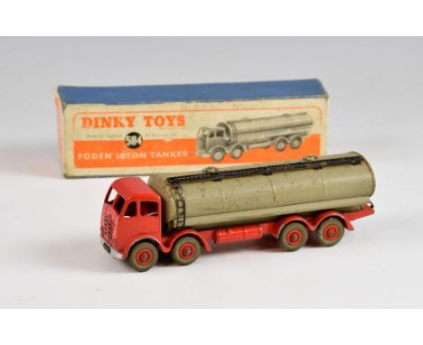 Dinky Toys diecast Foden 14 Ton Tanker No 504 with red cab and grey tank with original box