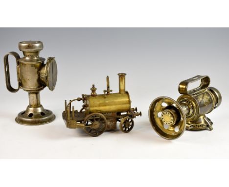 Early 20th century scratch built steam engine and two lamps 