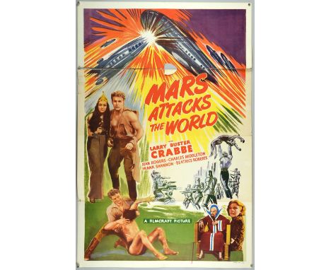 Mars Attacks The World (R-1950) US One Sheet film poster, Sci-Fi starring Buster Crabbe as Flash Gordon, folded, 27 x 41 inch