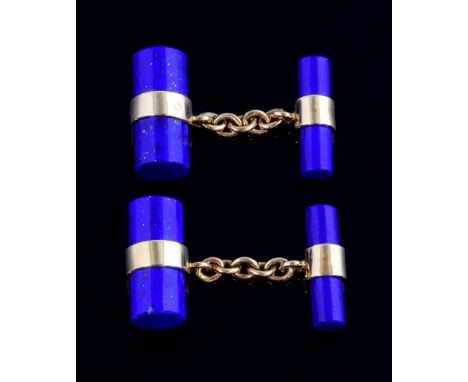 A pair of Tiffany & Co Lapis and gold double bar cufflinks, in 18ct gold signed Tiffany made by Deakin & Francis for Tiffany,