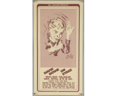David Bowie 1978 Bill Graham Oakland gig poster designed & autographed by Randy Tuten (later print), rolled, 11.5 x 22 inches