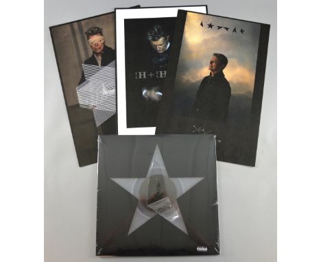 David Bowie - Blackstar Limited edition clear vinyl LP from 2015 & three Lithograph prints, 11 x 17 inches (4)