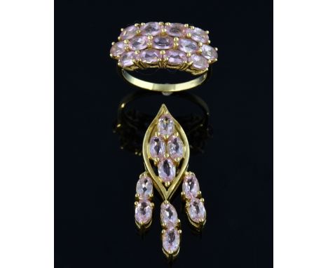 Pink topaz pendant and  ring, both set with oval cut stones, mounted in 9 ct gold,  boxed, with Rocks & Co guarantee card 