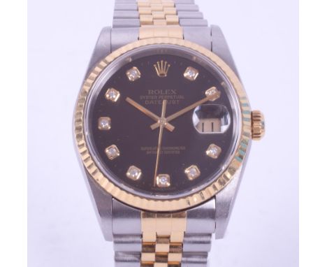 Rolex, a gent's stainless steel & 18ct yellow gold automatic Rolex Oyster Perpetual Chronometer Datejust with black face and 