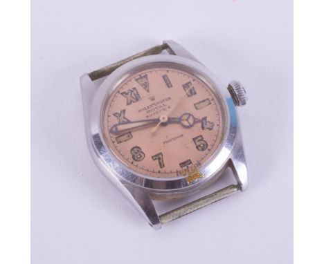 Rolex, a rare Rolex Oyster Royal Boseck's Precision manual wind watch face, stainless steel, with 'California' pink dial, sta