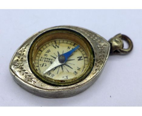 A Victorian silver mounted compass fob, Birmingham 1886