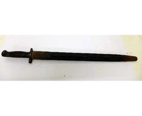 A British 1907 model bayonet with scabbard, length 55.5cm, the blade marked Sanderson
