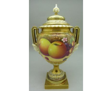 A Royal Worcester lidded vase, hand painted fruit study, signed P. Platt, 2363, height 21cm