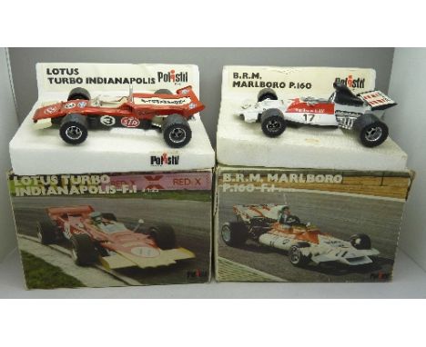Two Polistil model Formula 1 cars, Lotus Turbo Indianapolis and B.R.M. Marlboro P.160, boxed