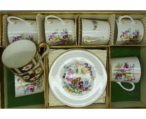 A set of six Abbeydale coffee cups and saucers, boxed and a Royal Crown Derby cup, second