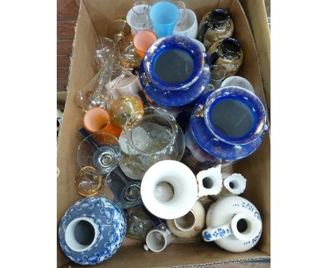 A box of assorted glass and decorative china including Poole and Worcester