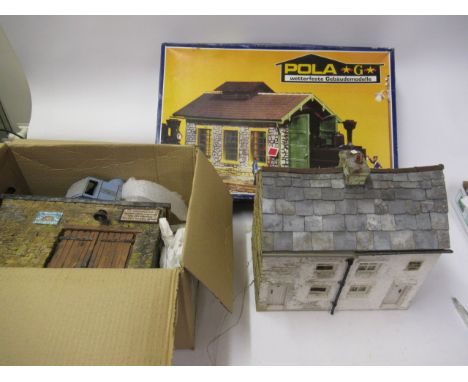 Three G scale buildings comprising house, barn and Pola Engine Shed Kit, boxed, (unmade), G-E (Est. plus 21% premium inc. VAT