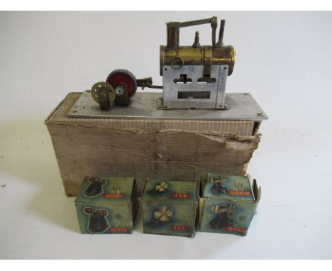 A Cyldon stationary steam engine No. 1314, three S.E.L. accessories fan, saw and grinder, all items boxed, F (Est. plus 21% p
